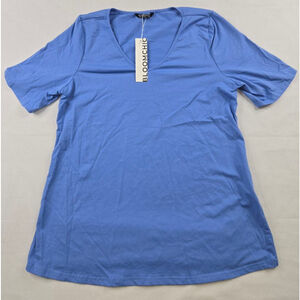 Women's Bloomchic Blue Short Sleeve V-Neck Tee Shirt US 10